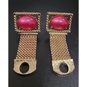 Vintage Swank Pink Moonglow Gold Tone Mesh Wrap Cuff Links Lucite